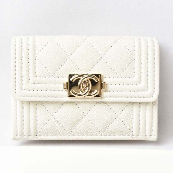 CHANEL Handbags - CHANEL White Caviar Leather Wallet